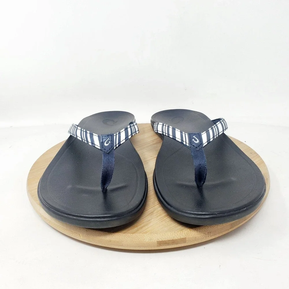 Olukai‎ Hoopio Sandals Womens 9 Striped Flip Flop Thong Pool Beach Shoes Ho'opio